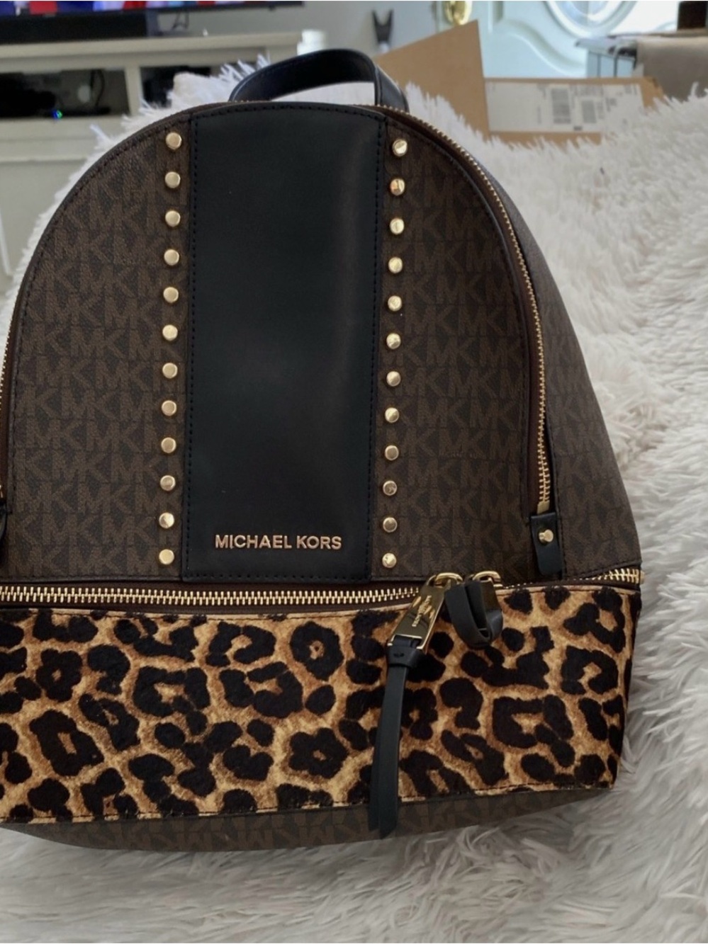 Michael Kors Brown Leopard-Accent Backpack